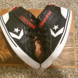 Black Leather High Top Converse Kids 4 Women 6